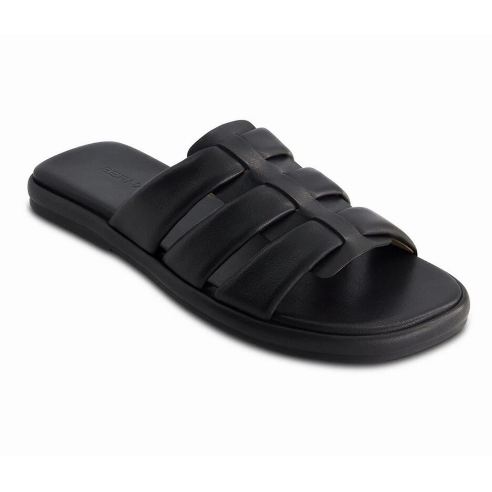 NIB $198 Bernardo 9 M Tamer Sandal Black Glove Leather Slides Fisherman Flat